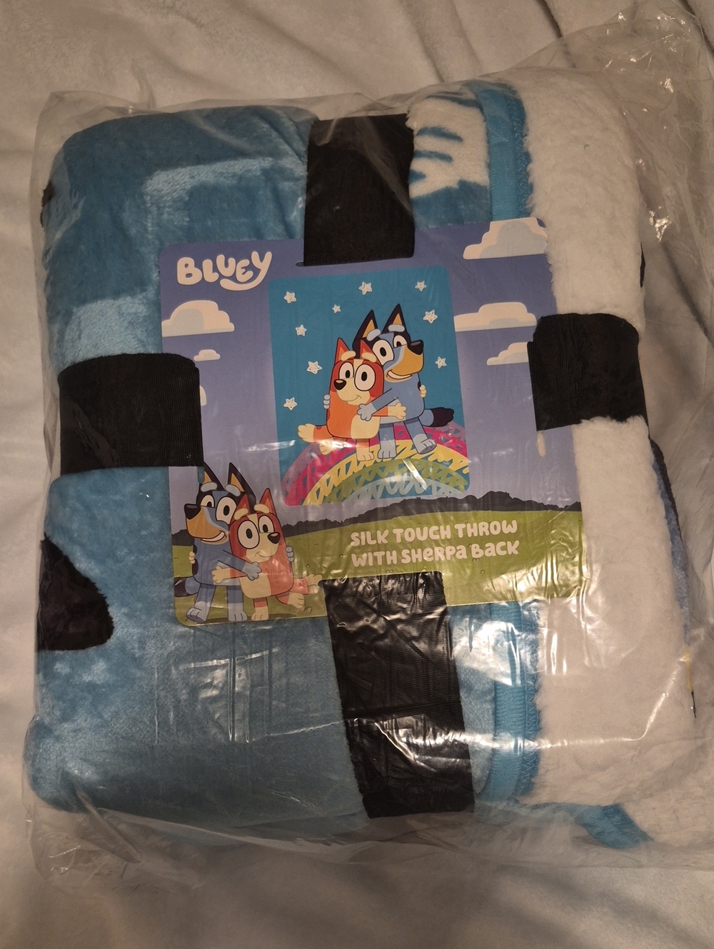 BLUEY Blue & White Kids Sherpa Throw Blanket